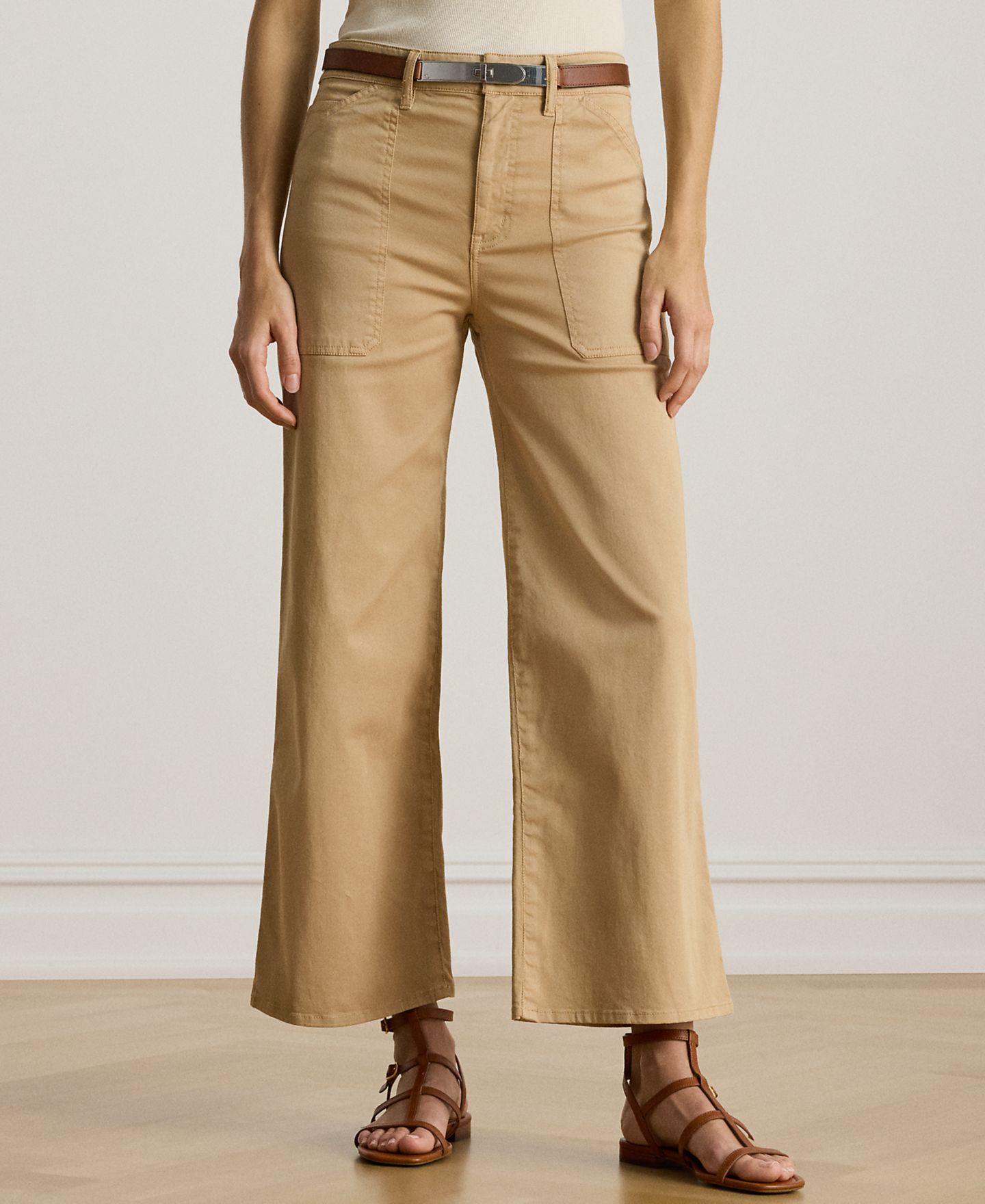 Женские брюки Lauren Ralph Lauren Stretch Chino Wide-Leg Cropped Pants, цвет: Берёзовый рыжевато-коричневый — фото 2