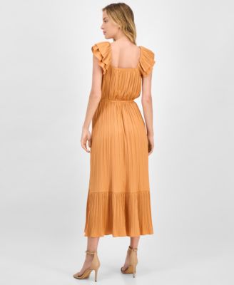 Women's Flutter-Sleeve Elastic-Waist Tiered Midi Dress