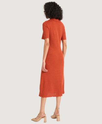 Women's Solid-Color Collared Midi Dress