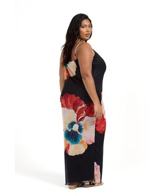 Women's Strappy Floral Print Mesh Maxi Dress