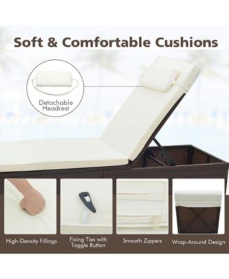 Chaise Lounge Set of 2 w/ 6-level Backrest Comfy Seat Cushion & Headrest Patio