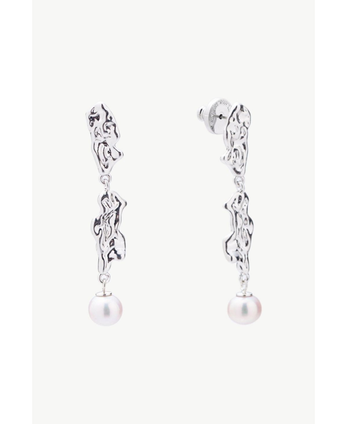 Nyla Molten Freshwater Pearl Drop Earring - Silver