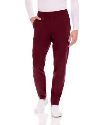 Men's Men Scrubs Set - Stretch V-Neck Scrub Top with 7-Pocket Pants Workwear Wine Large