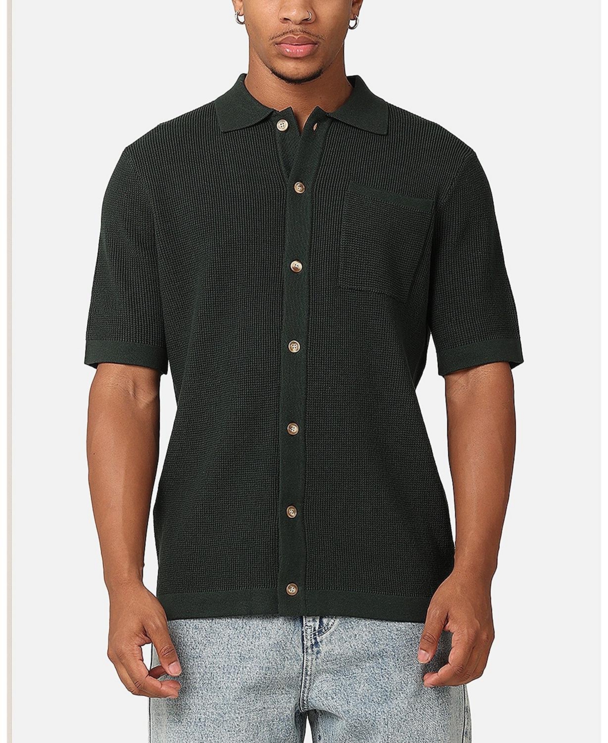 Men's Zyair Knit Rib Button Up Shirt - Mocha