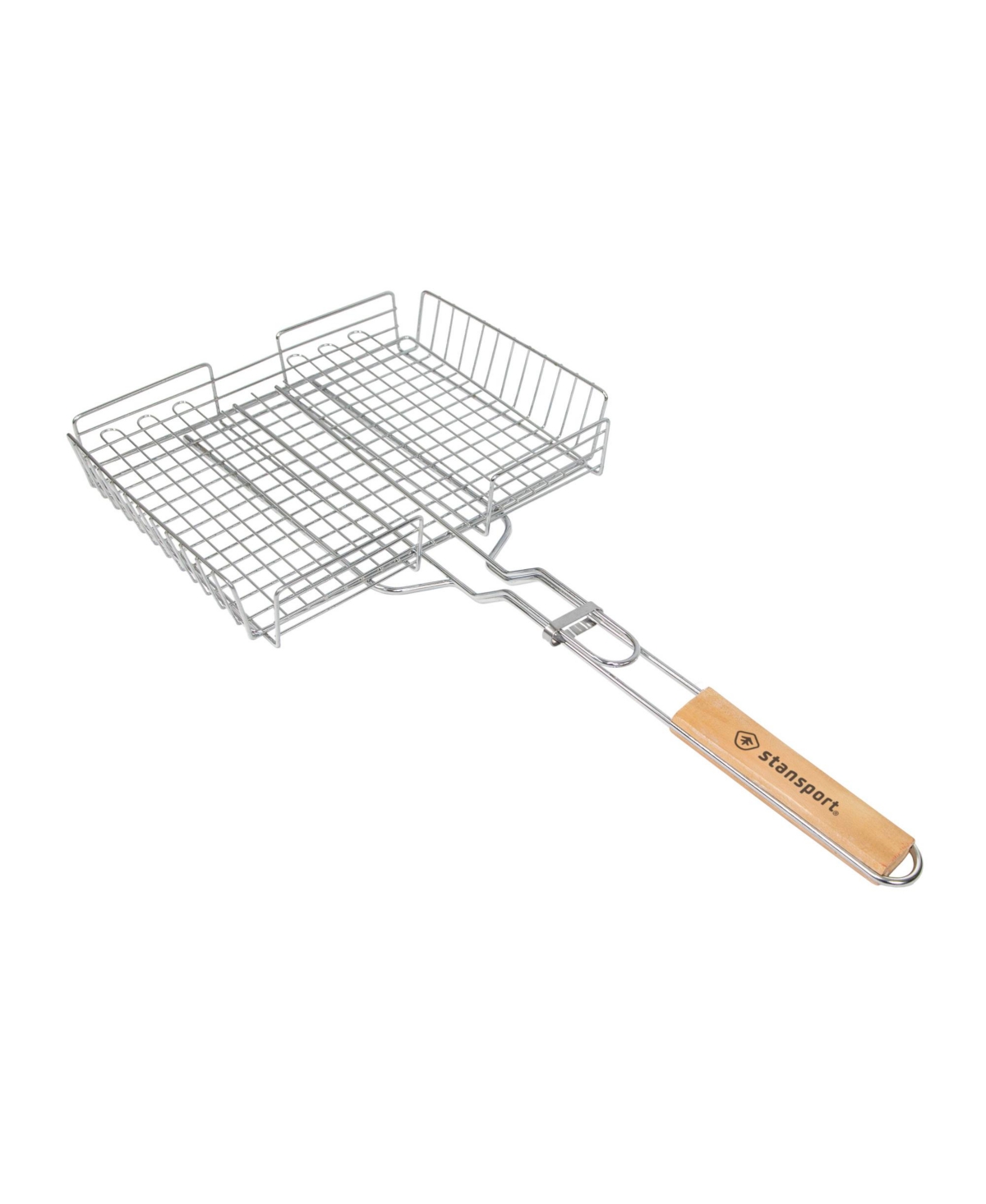 Heavy Duty Basket Broiler with Lockable Grill Grate - Silver basket wood handle