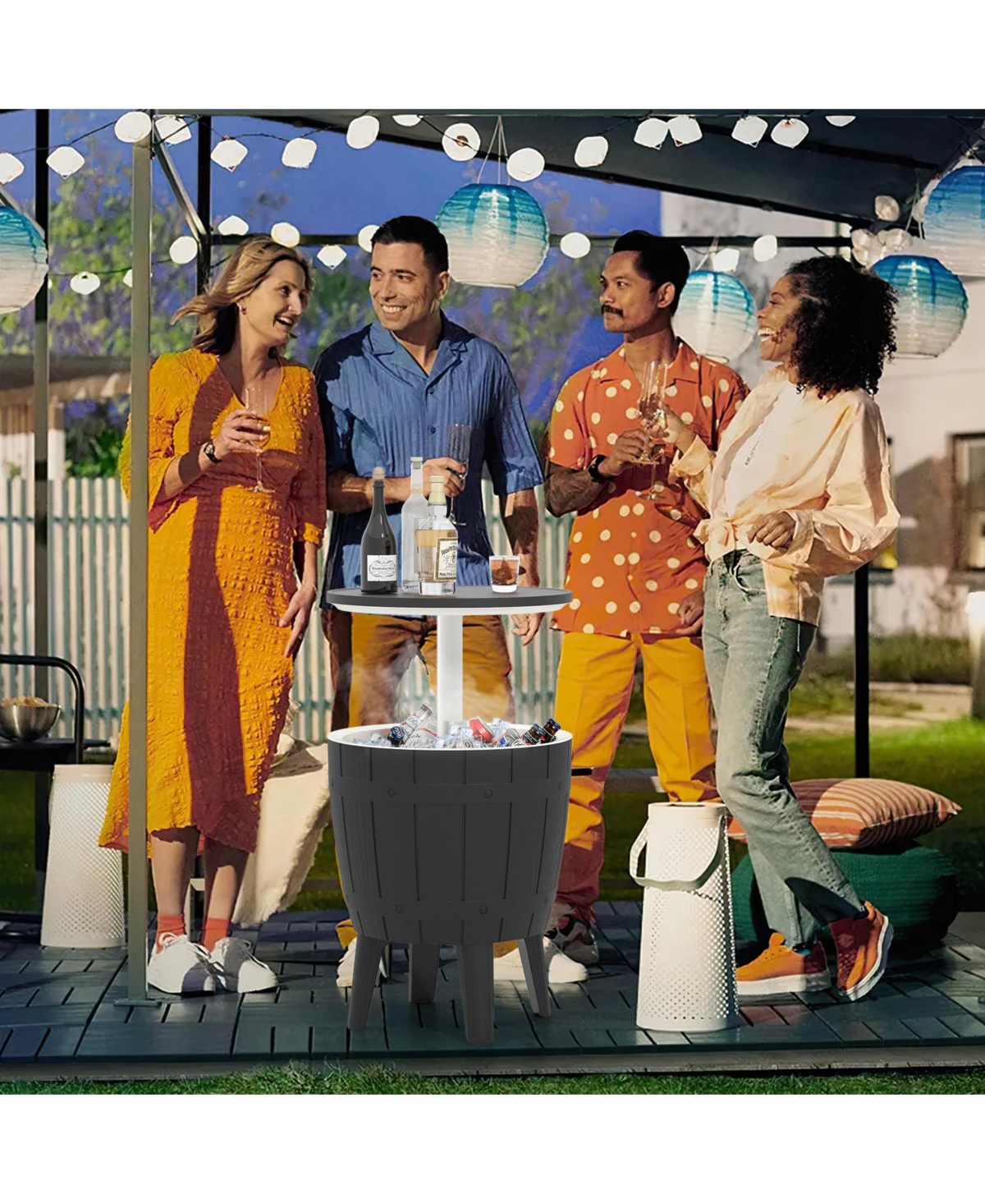 10 Gallon Cooler Bar Table Outdoor Coffee Table Ice Bucket with Telescopic Tabletop for Beer and Wine