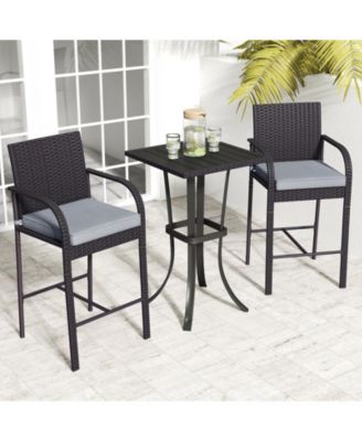 3-Piece Patio Wicker Rattan Bar Height Chairs and Square Table Set