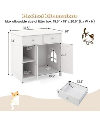 Hidden Cat Washroom Side Cabinet Wooden Pet House with 2 Drawers
