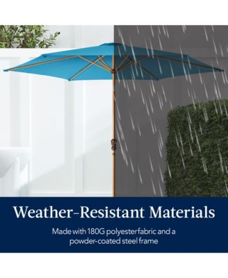 10ft Outdoor Woodgrain Pattern Steel Market Patio Umbrella w/ Crank, Tilt