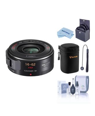 LUMIX G X Vario PZ 14-42mm f/3.5-5.6 Aspherical Lens for Micro Four Thirds, Black, Bundle with 37mm Filter Kit, Lens Case, Cleaning Kit