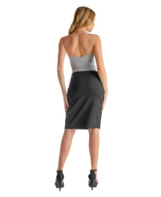 Petite Solid Color Elastic Waist Knee Length Pencil Skirt