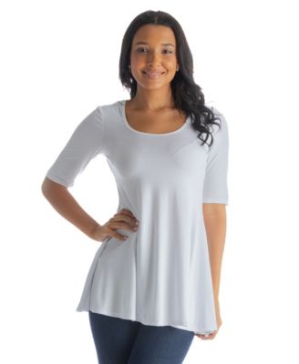 Petite Elbow Sleeve Swing Crew Neck Tunic Top