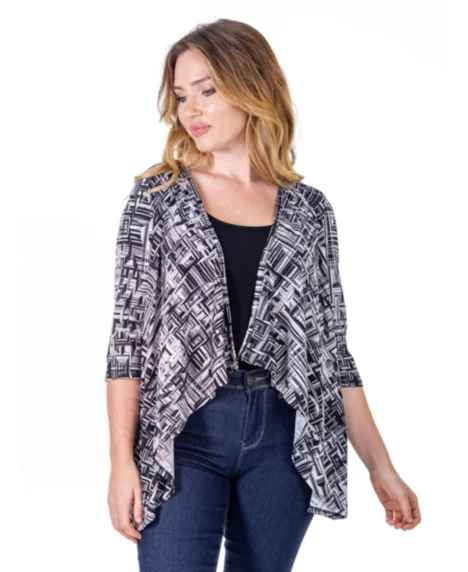 Petite Black Print Elbow Length Sleeve Open Cardigan Jacket - Black Multi