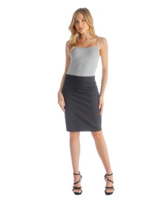 Petite Solid Color Elastic Waist Knee Length Pencil Skirt