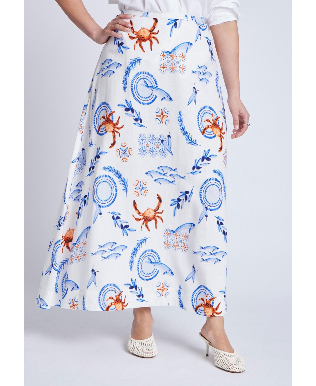 Plus Size Printed Full Skirt - Seaside