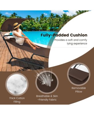 Chaise Lounge Bed w/ Detachable Sunshade Canopy Hammock w/ Rustproof Metal Stand