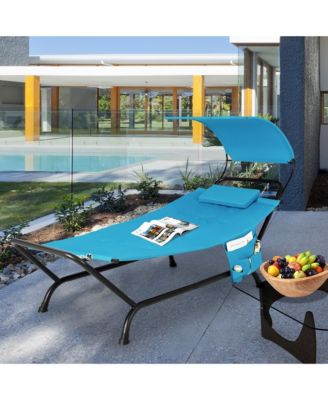 Chaise Lounge Bed with Detachable Sunshade Canopy Hammock and Rustproof Metal Stand