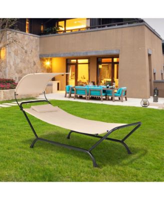 Chaise Lounge Bed with Detachable Sunshade Canopy Hammock and Rustproof Metal Stand