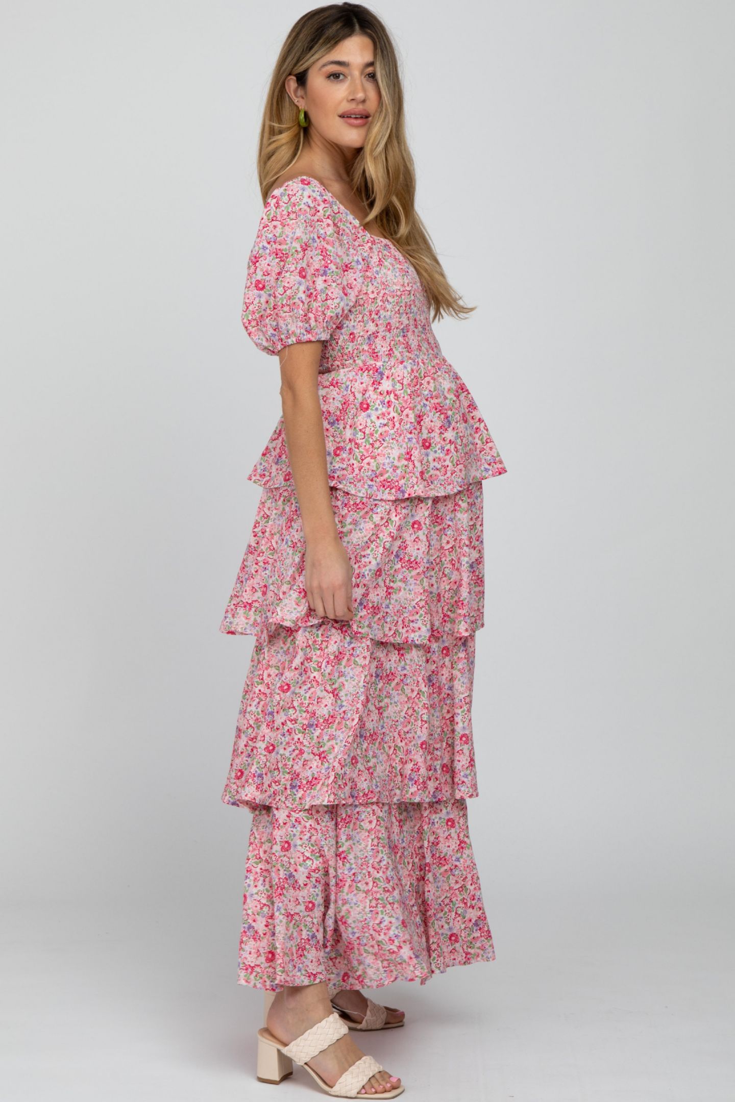 Женское платье Pinkblush Pink Floral Square Neck Ruffle Layered Maxi, цвет: Розовый — фото 9