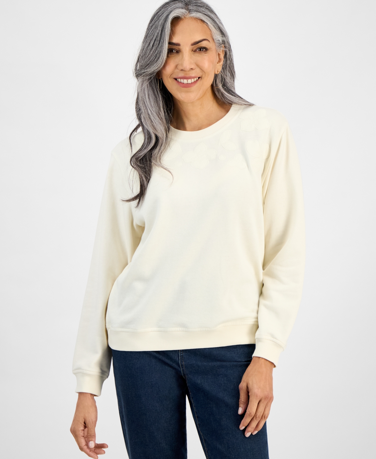 Women's Embroidered Sweatshirt, Exclusively at Macy's - Kendal Green Combo