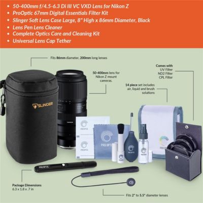 50-400mm f/4.5-6.3 Di III VC VXD Lens for Nikon Z Bundle with Filter Kit, Lens Case, Lens Cleaner