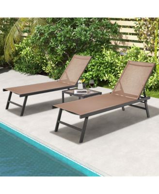 3pcs Patio Chaise Lounge Set Aluminum Recliner Chair Table Outdoor Adjust