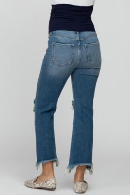 Maternity Blue Frayed Wide Leg Cropped Jeans