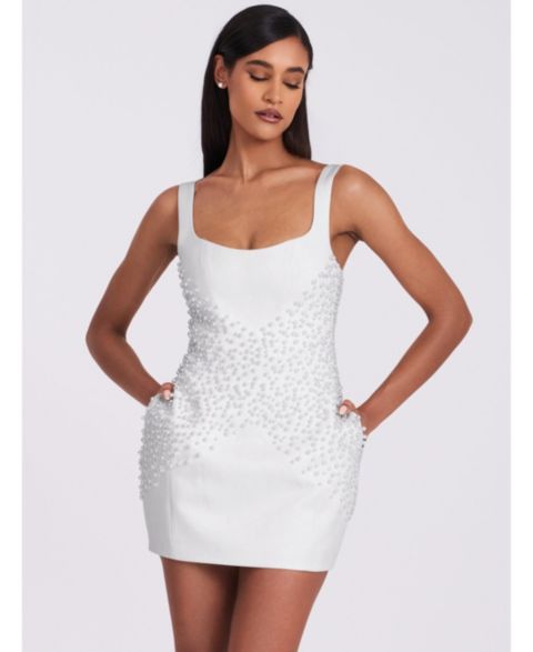Женское платье Miss Circle Tais Pearl Beaded Cocoon Shape Sleeveless Mini, цвет: Белый