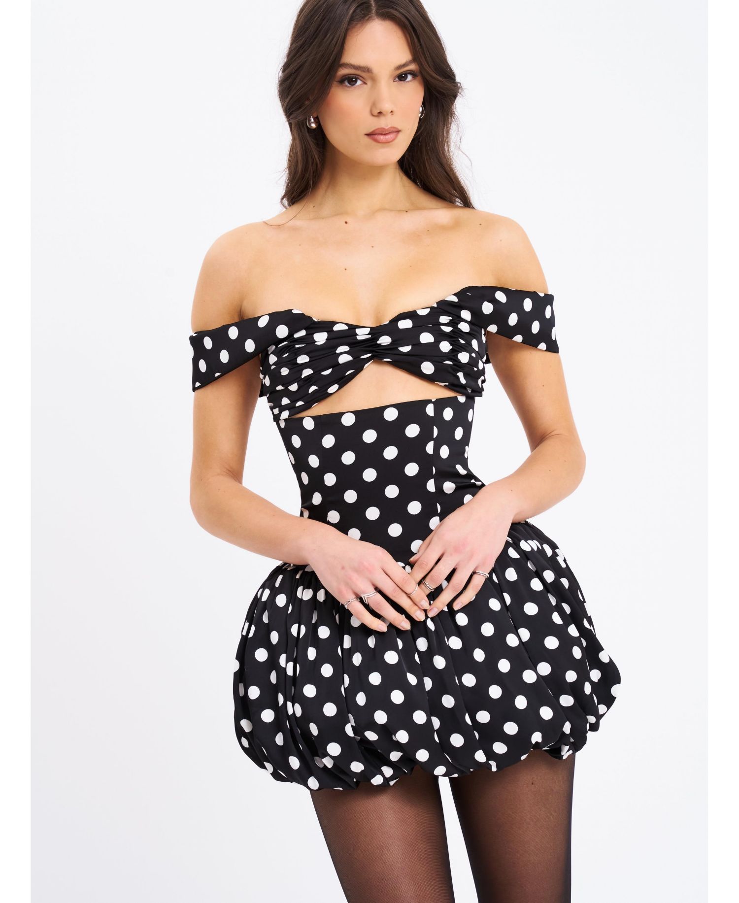 Women's Umika Black Polka Dots Bubble Hem Mini Dress