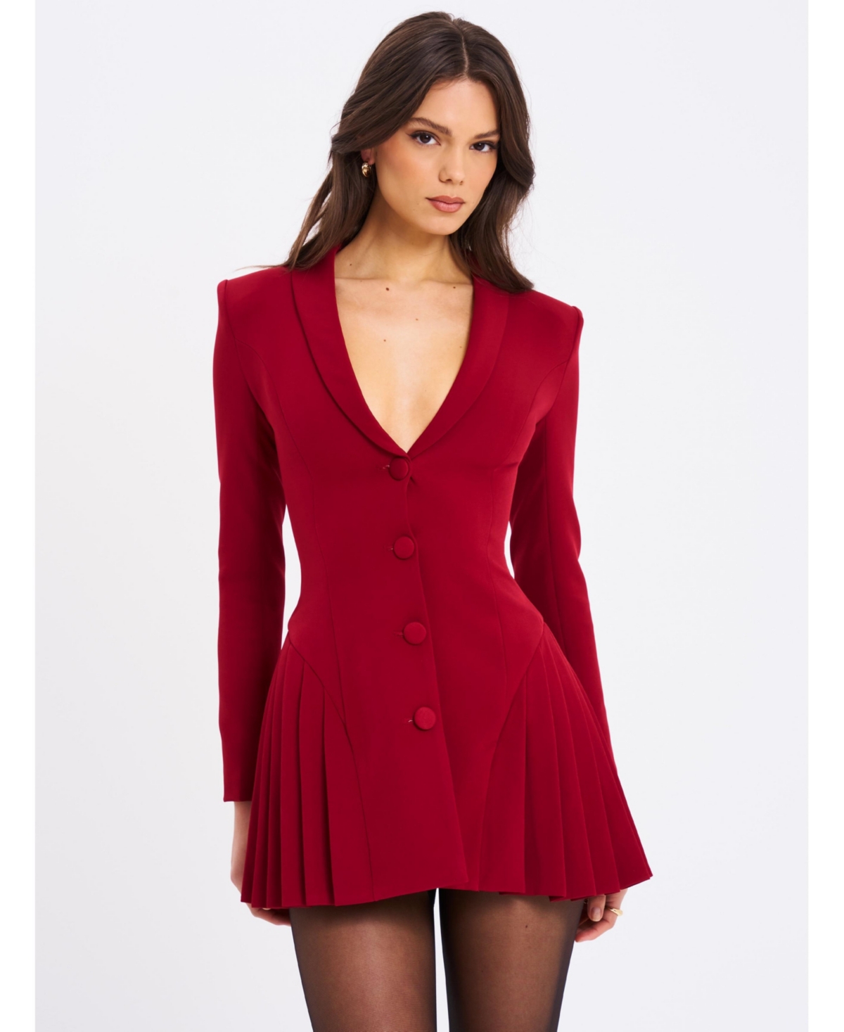 Women's Delia Burgundy Blazer Dress with Pleated Detail - Dark red