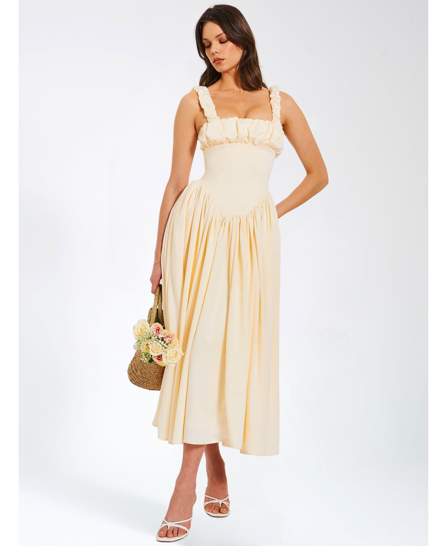 Women's Noreen Egg White Satin Drop Waist Maxi Sundress