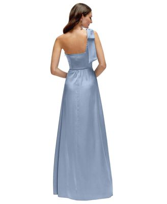 Women's Bow One-Shoulder Fluid Satin Maxi Dress with Full Skirt