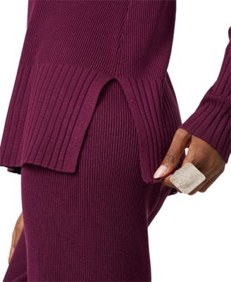 Petite Ribbed-Knit V-Neck Tunic & Pant Sweater Set