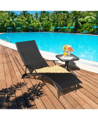 Set of 2 Foldable Patio Chaise Lounge  w/ 5-level Backrest Outdoor Recliner Chair