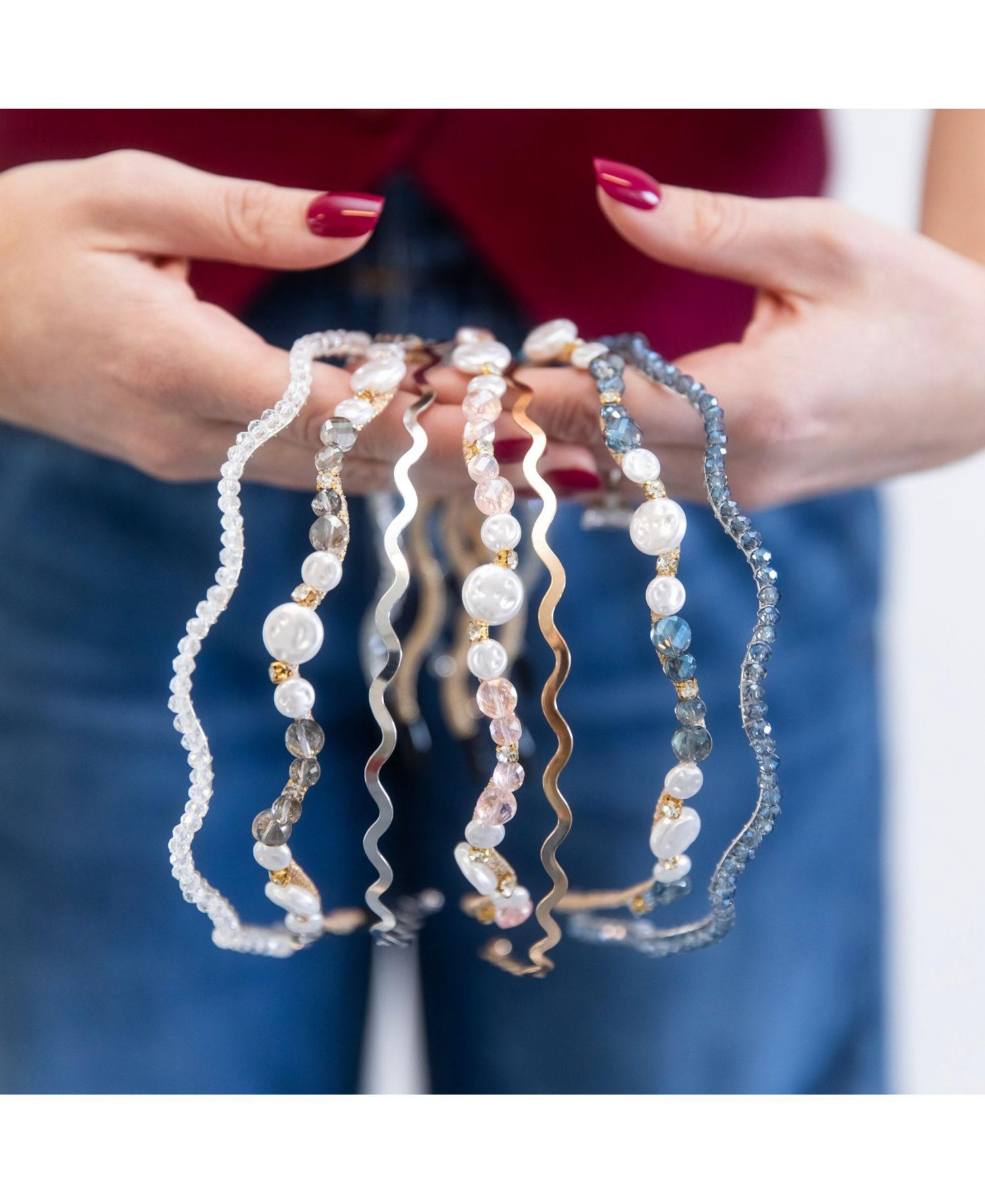 Wavy Oyster Pearl Headband - Grey