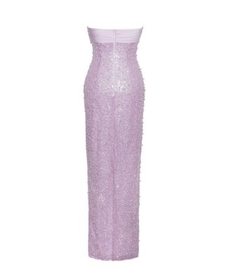 Women's Lainey Purple Satin Sequin Pearls Beaded Maxi Dress