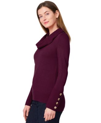 Women's Petite Chevron-Trimmed Cowl-Neck Sweater
