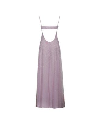 Women's Wallie Pink Rhinestone Embellished Mesh Backless Gown