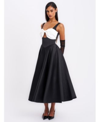 Women's Edda Black Maxi Gown with White Bow