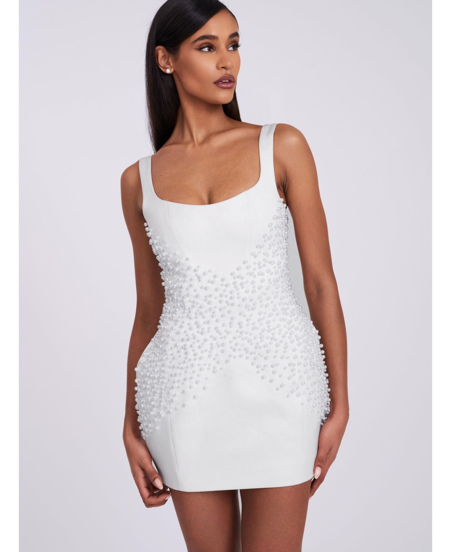 Женское платье Miss Circle Tais Pearl Beaded Cocoon Shape Sleeveless Mini, цвет: Белый — фото 6