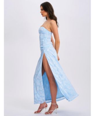 Women's Xatia Baby Blue Jacquard Textured High Slit Maxi Dress