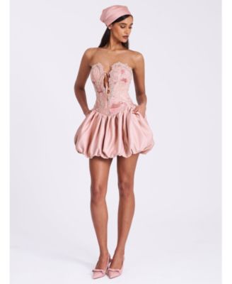 Women's Palesa Pink Ballet Style Embroidered Bubble Hem Mini Dress