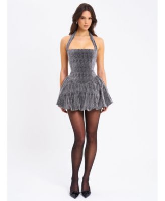 Women's Naomie Crystal Embellished Bubble Hem Halter Mini Dress