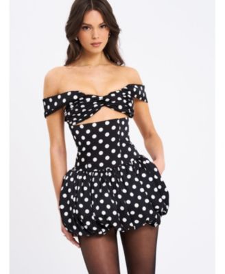 Women's Umika Black Polka Dots Bubble Hem Mini Dress