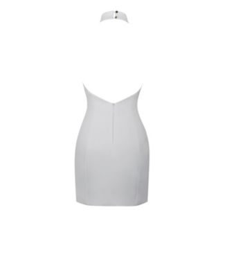 Women's Ori White Halter Neck Crystal Pearl Mini Dress