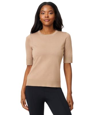 Petite Crew-Neck Elbow-Sleeve Fine-Gauge Sweater