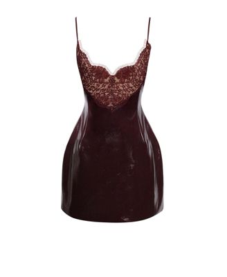 Women's Shelby Dark Brown Faux Leather with Lace Mini Dress