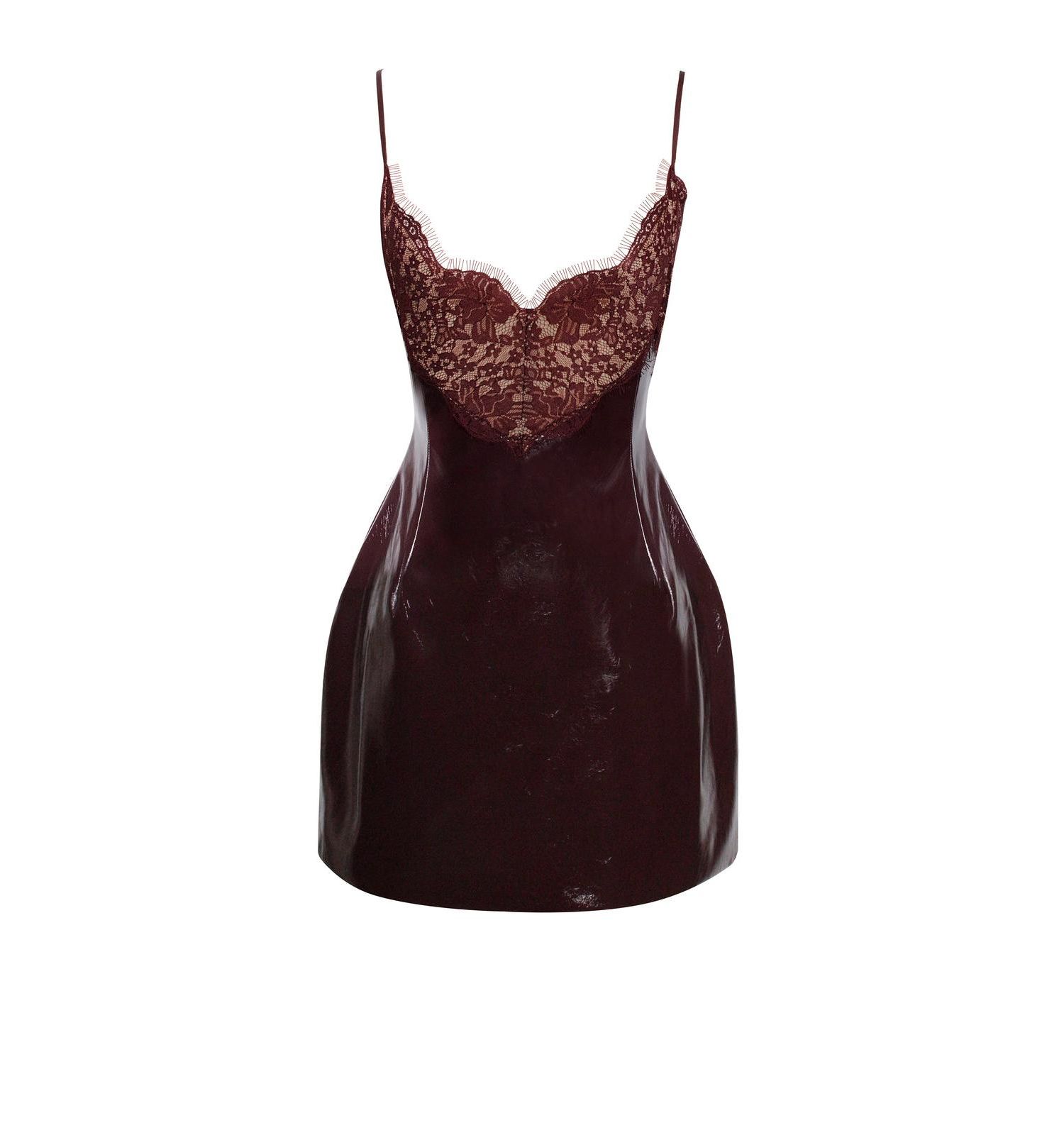 Women's Shelby Dark Brown Faux Leather with Lace Mini Dress