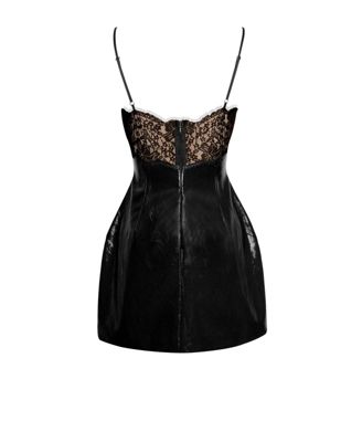 Women's Shelby Black Faux Leather with Lace Mini Dress
