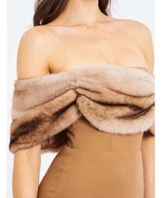 Women Nadira Off Shoulder Fur Trim Mini Dress